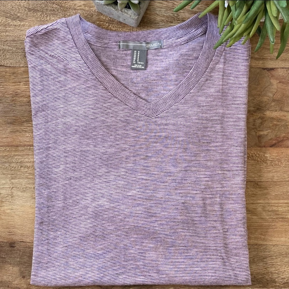 21MEN Striped Purple V-Neck Tee Shirt